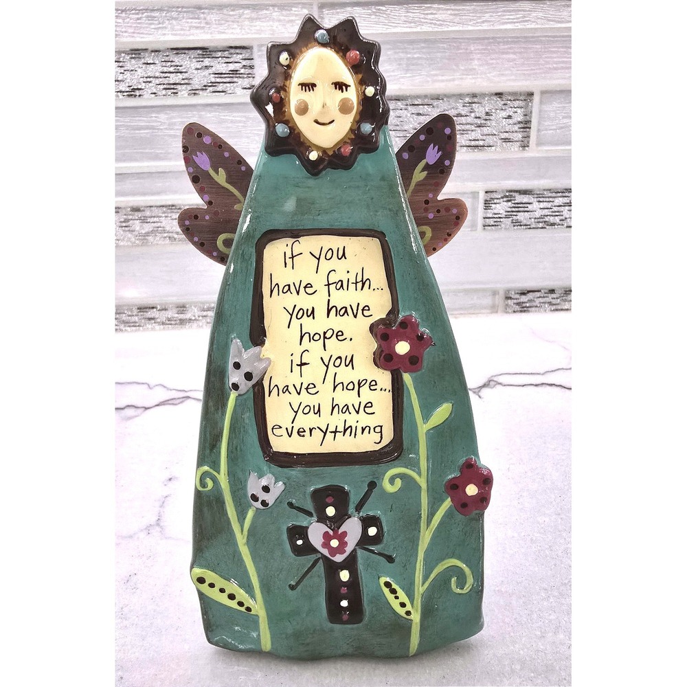 Faith & Hope Natural Life‎ FreeStanding Copper Wings Pottery Angel 2d Flowers